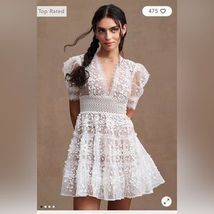 Bronx and Banco Megan Short-Sleeve Lace V-Neck Tiered Mini Dress